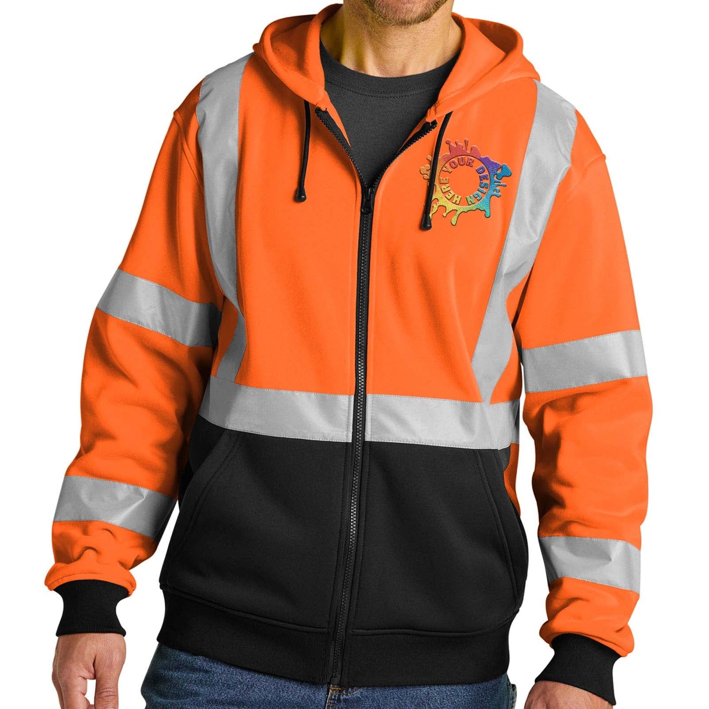 CornerStone® ANSI 107 Class 3 Heavy-Duty Fleece Full-Zip Hoodie Embroidery - Mato & Hash