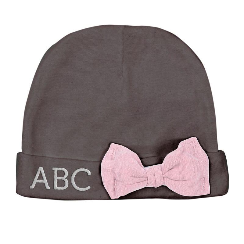 Custom Initials - Embroidered Baby Hat w/ Contrasting Bow - Mato & Hash