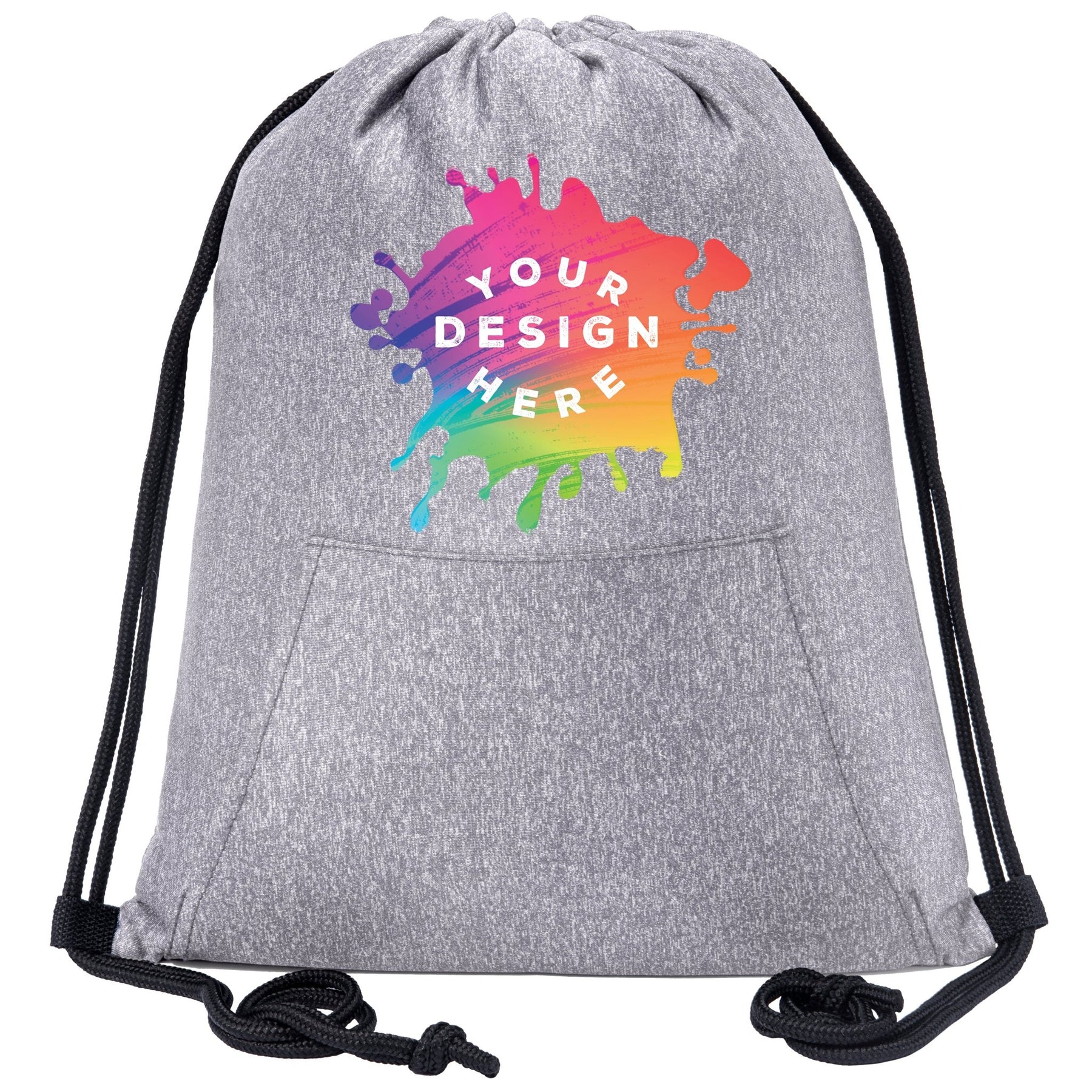 Custom Mélange Drawstring Gym Bag With Quick-Access Pocket - Mato & Hash