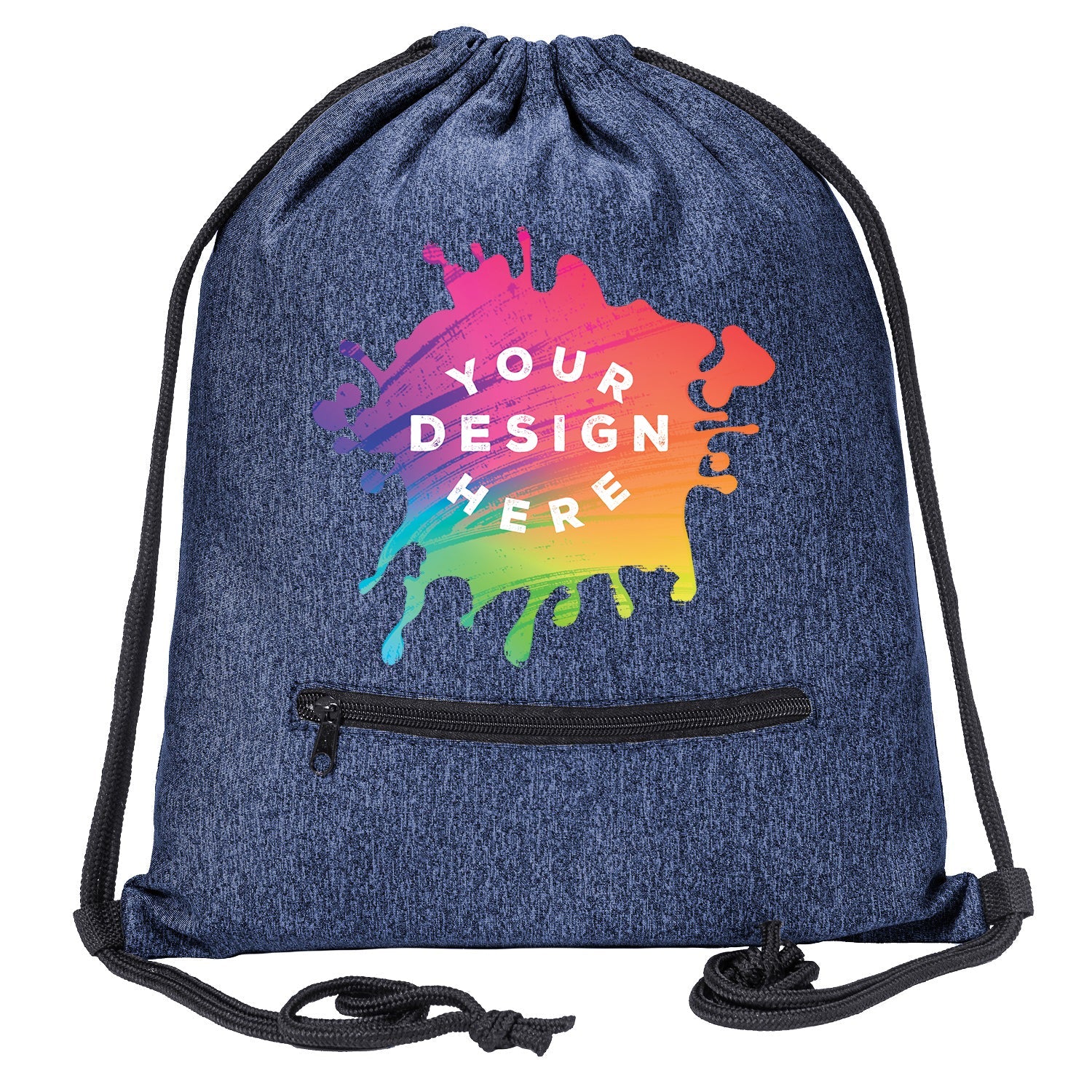 Custom Mélange Drawstring Gym Bag With Zipper Pocket - Mato & Hash