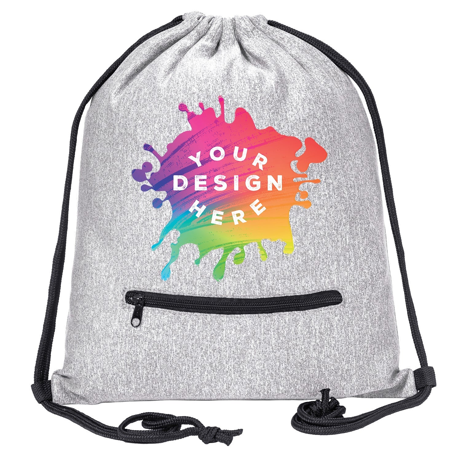 Custom Mélange Drawstring Gym Bag With Zipper Pocket - Mato & Hash