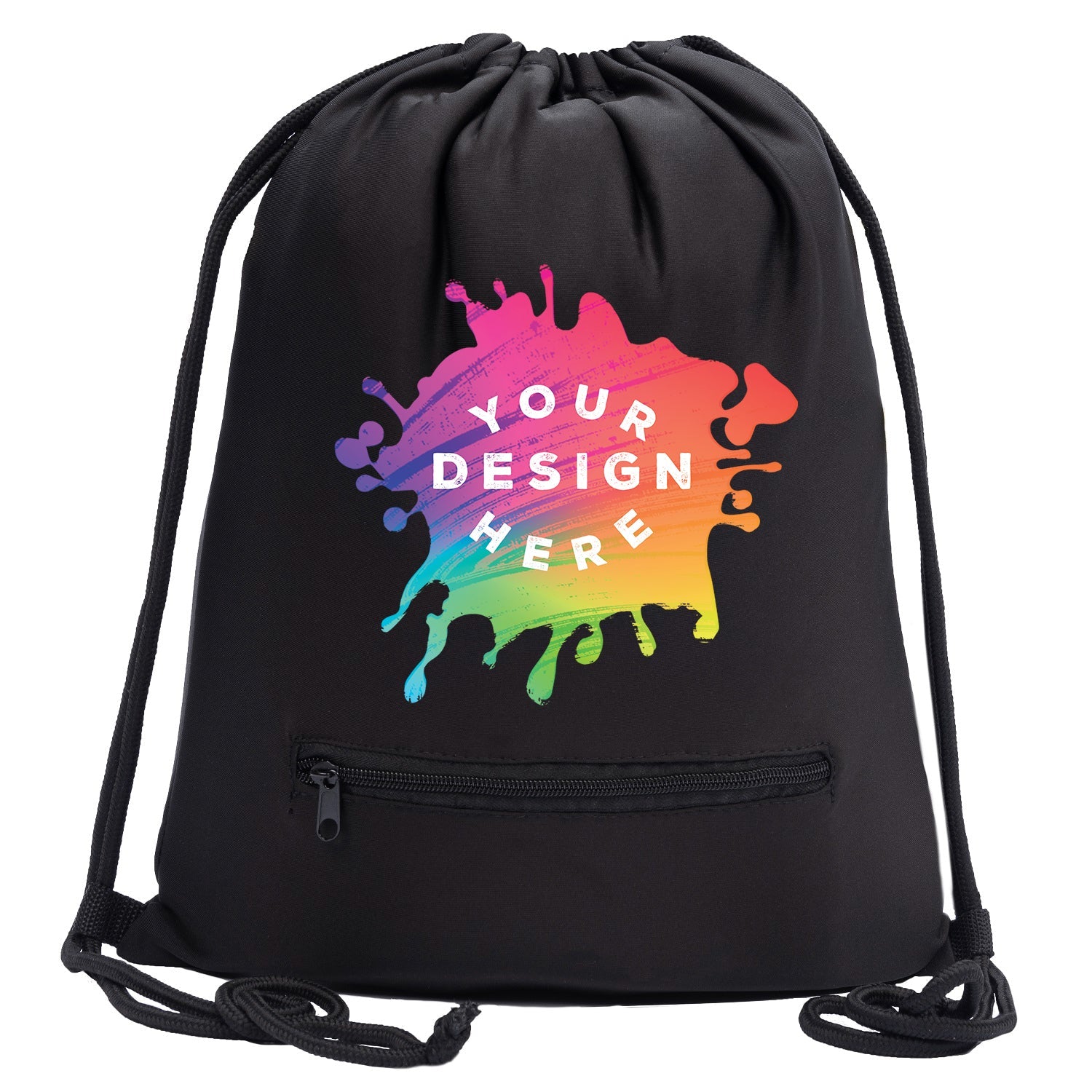 Custom Mélange Drawstring Gym Bag With Zipper Pocket - Mato & Hash