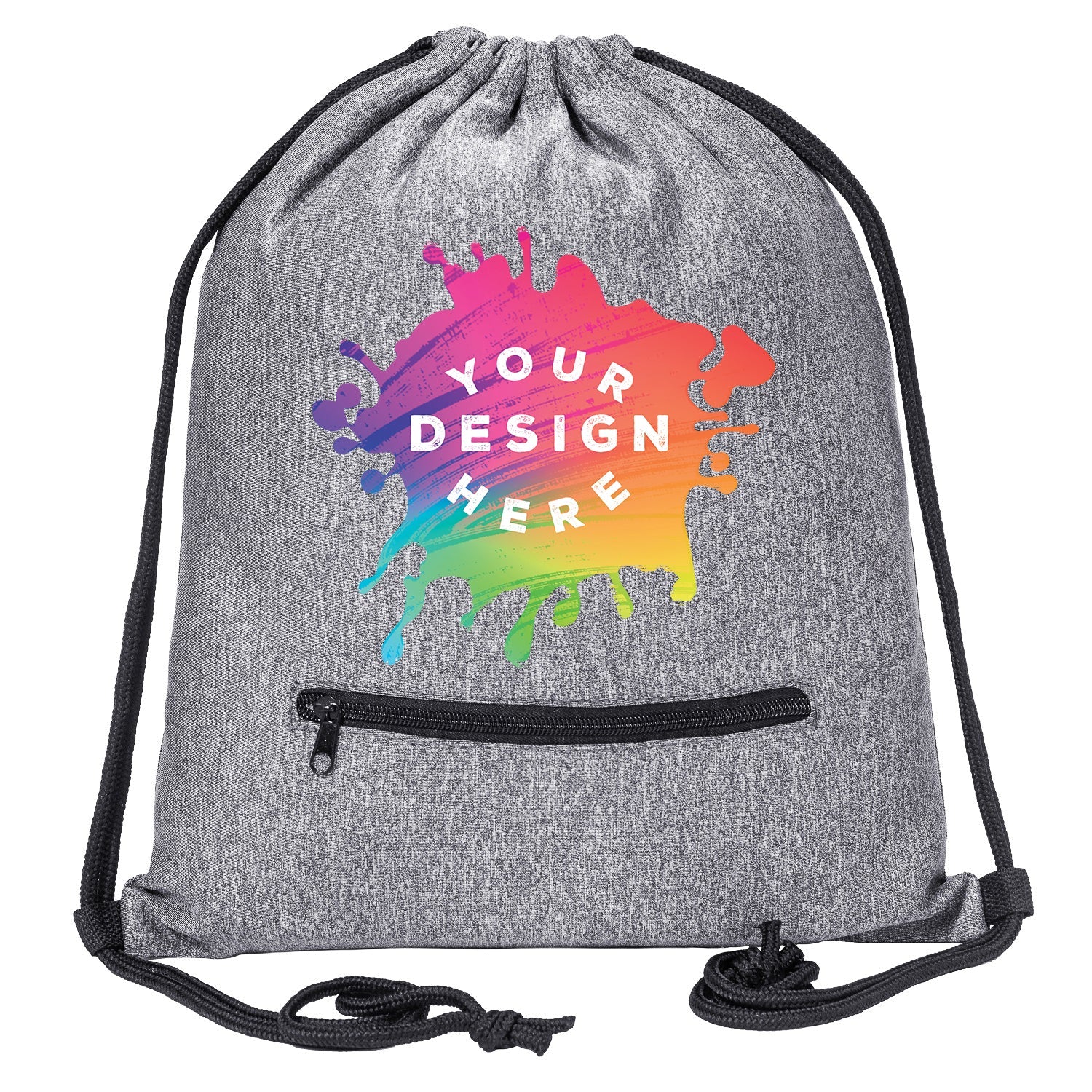 Custom Mélange Drawstring Gym Bag With Zipper Pocket - Mato & Hash