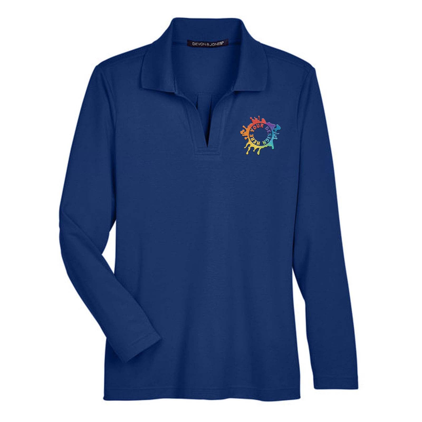 Devon & Jones CrownLux Performance™ Ladies' Plaited Long Sleeve Polo Embroidery - Mato & Hash