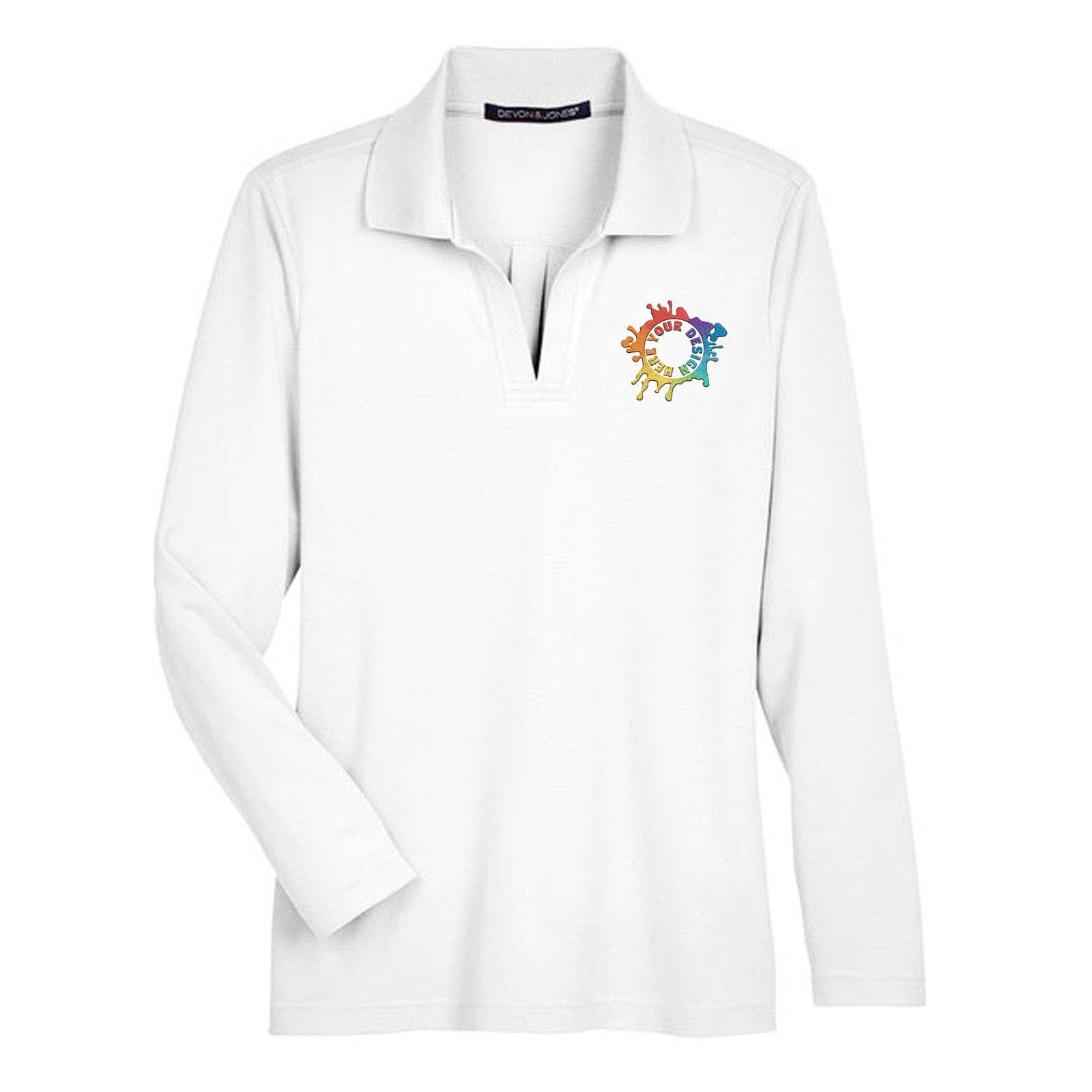 Devon & Jones CrownLux Performance™ Ladies' Plaited Long Sleeve Polo Embroidery - Mato & Hash