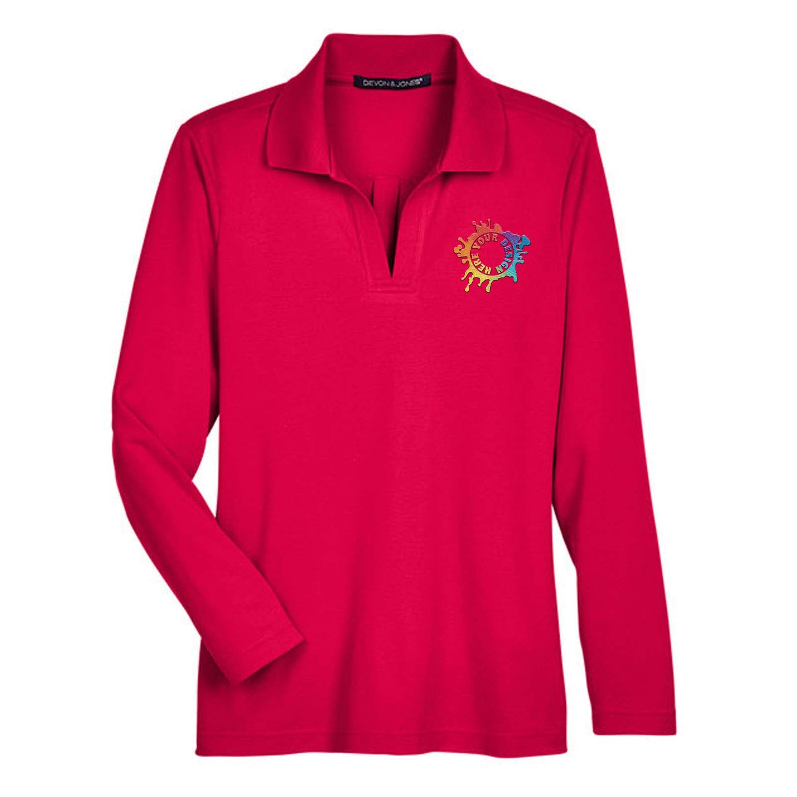 Devon & Jones CrownLux Performance™ Ladies' Plaited Long Sleeve Polo Embroidery - Mato & Hash