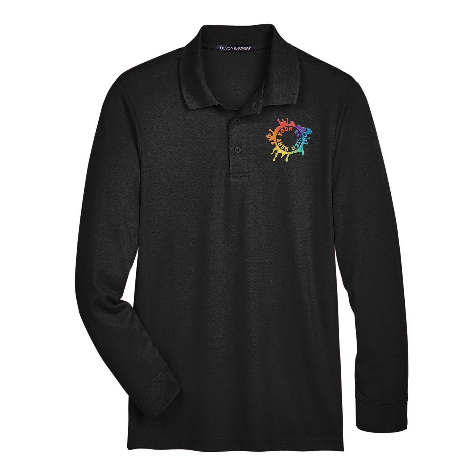 Devon & Jones CrownLux Performance Polyester/Cotton Blend Men's Plaited Long Sleeve Polo T-Shirt Embroidery - Mato & Hash