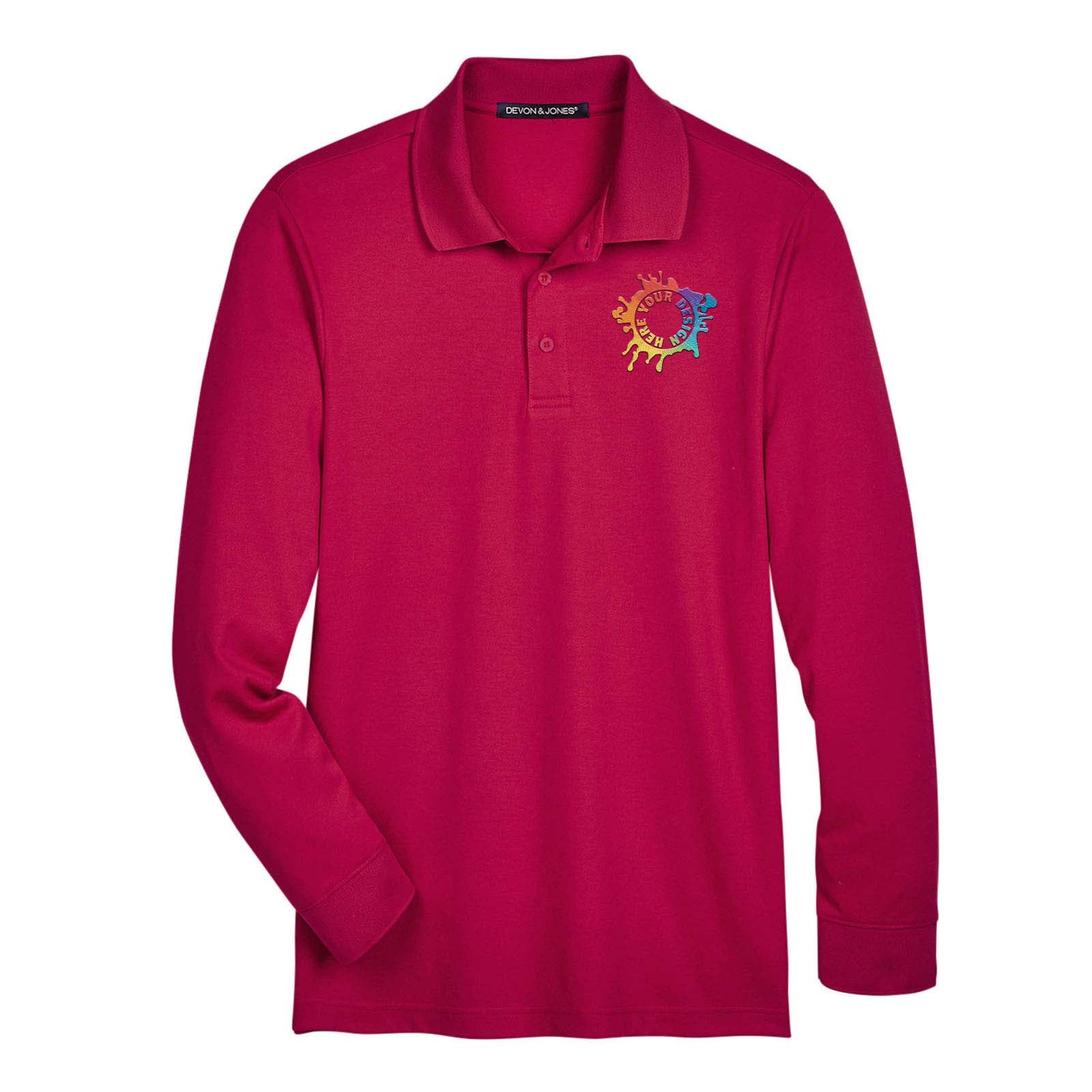 Devon & Jones CrownLux Performance Polyester/Cotton Blend Men's Plaited Long Sleeve Polo T-Shirt Embroidery - Mato & Hash