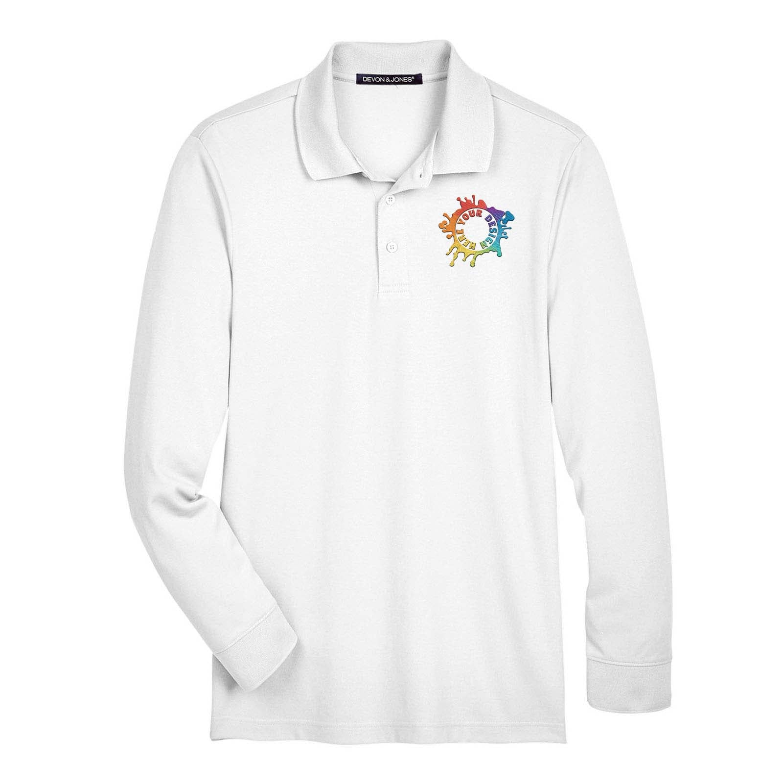 Devon & Jones CrownLux Performance Polyester/Cotton Blend Men's Plaited Long Sleeve Polo T-Shirt Embroidery - Mato & Hash