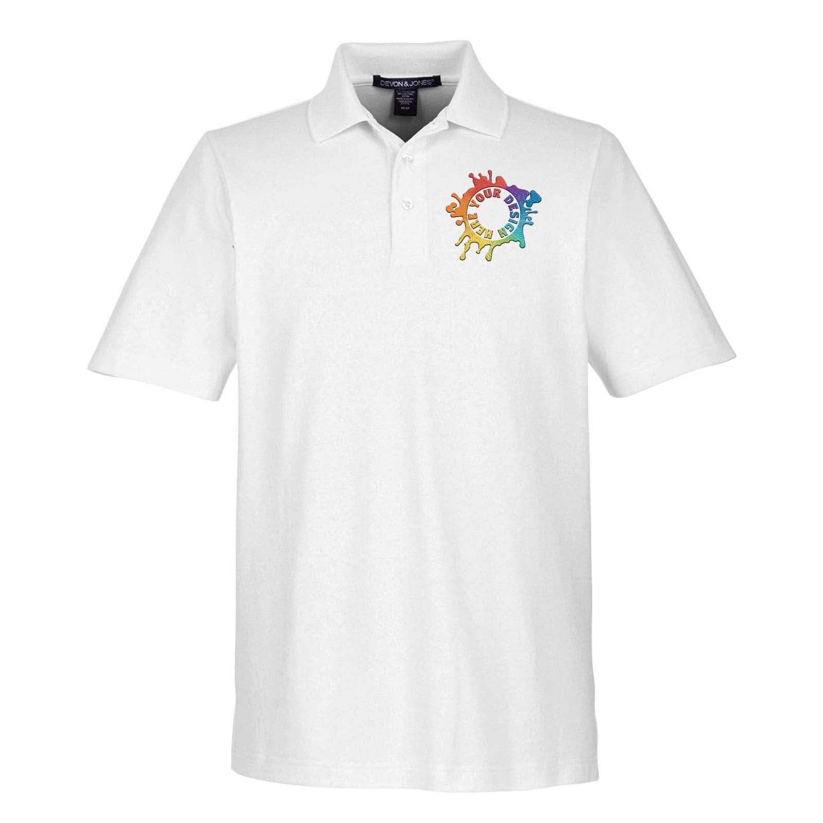 Devon & Jones CrownLux Performance Polyester/Cotton Blend Men's Plaited Polo T-Shirt Embroidery - Mato & Hash