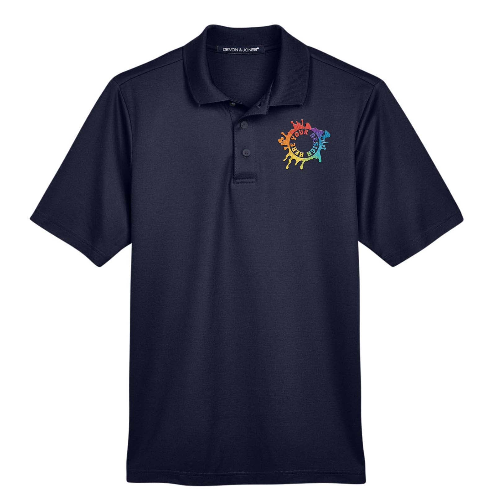 Devon & Jones CrownLux Performance Polyester/Cotton Blend Men's Plaited Polo T-Shirt Embroidery - Mato & Hash