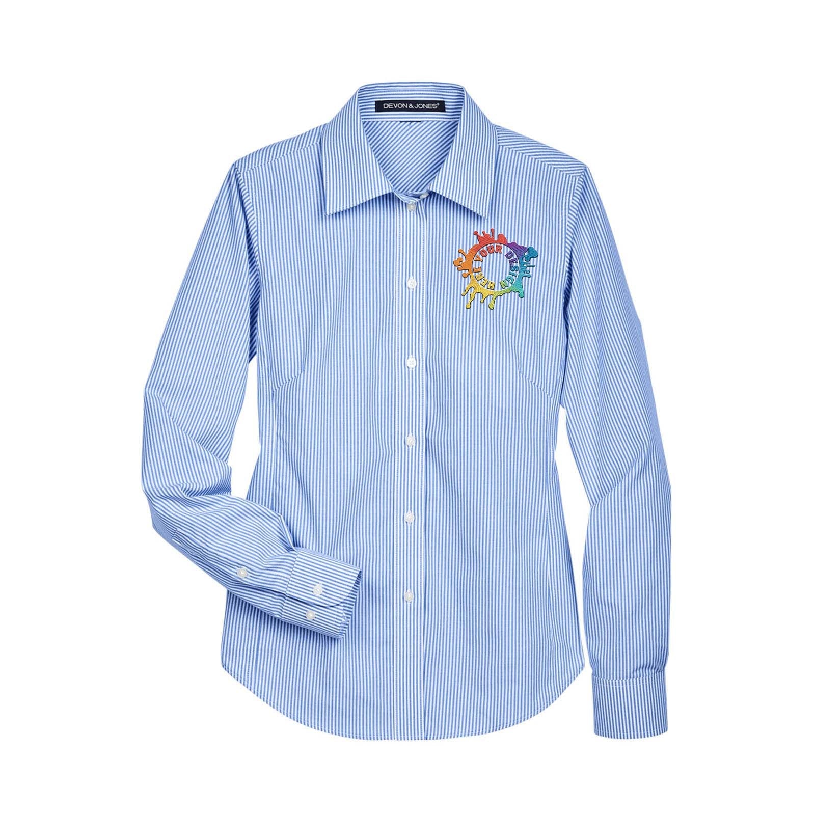 Devon & Jones Ladies' Crown Woven Collection® Banker Stripe Embroidery - Mato & Hash