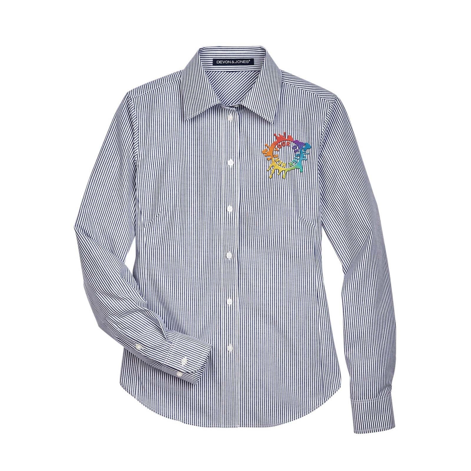 Devon & Jones Ladies' Crown Woven Collection® Banker Stripe Embroidery - Mato & Hash