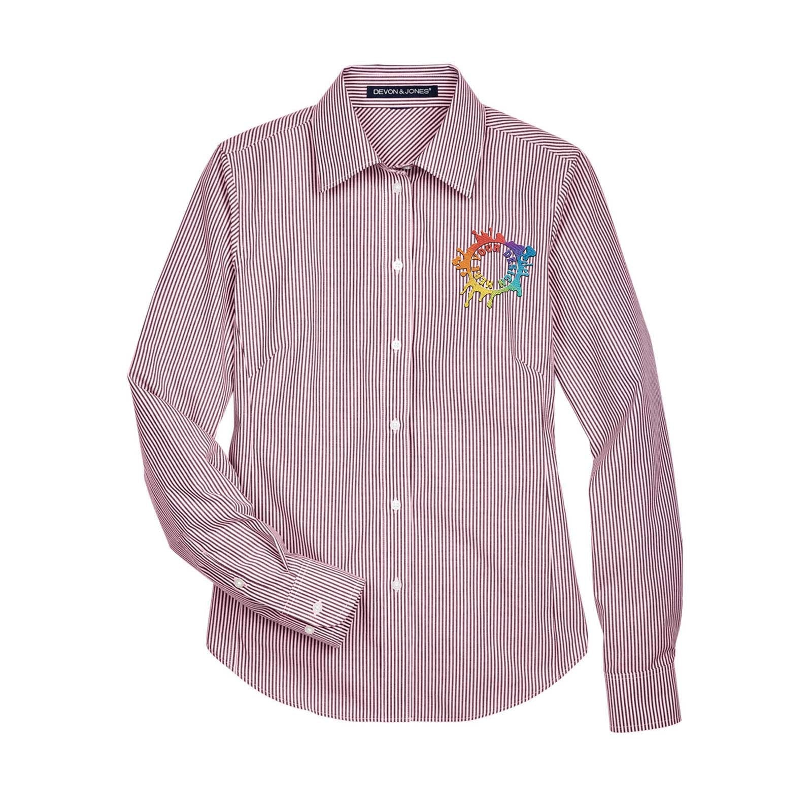 Devon & Jones Ladies' Crown Woven Collection® Banker Stripe Embroidery - Mato & Hash