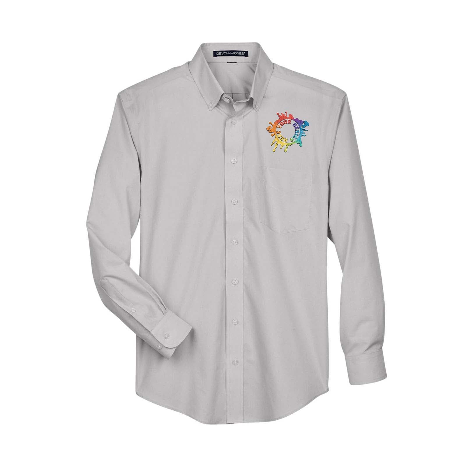 Devon & Jones Men's Crown Woven Collection® Solid Broadcloth Embroidery - Mato & Hash