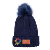 Embroidered Leeman Knit Beanie With Fur Pom Pom - Mato & Hash