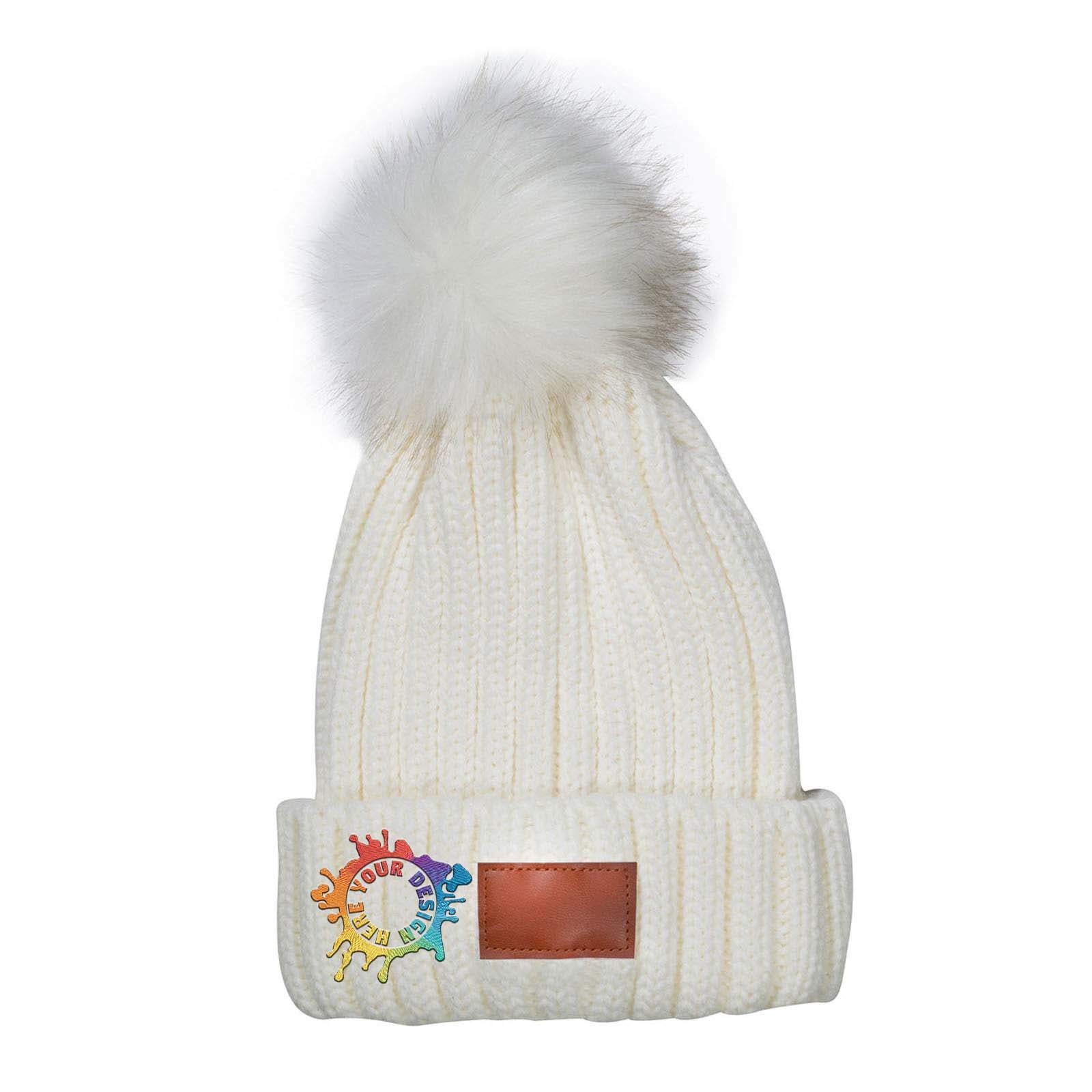 Embroidered Leeman Knit Beanie With Fur Pom Pom - Mato & Hash