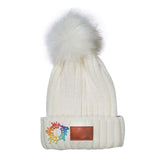 Embroidered Leeman Knit Beanie With Fur Pom Pom - Mato & Hash