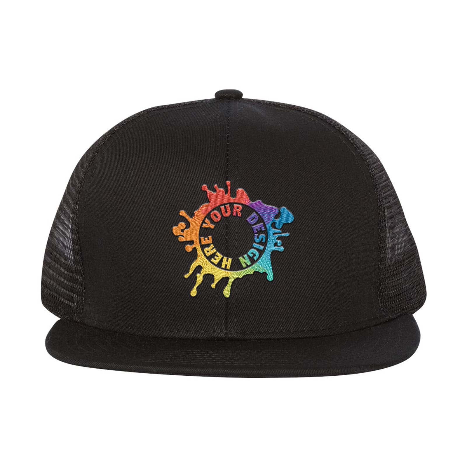 Embroidered Mega Cap - Flat Bill Six-Panel Trucker Cap