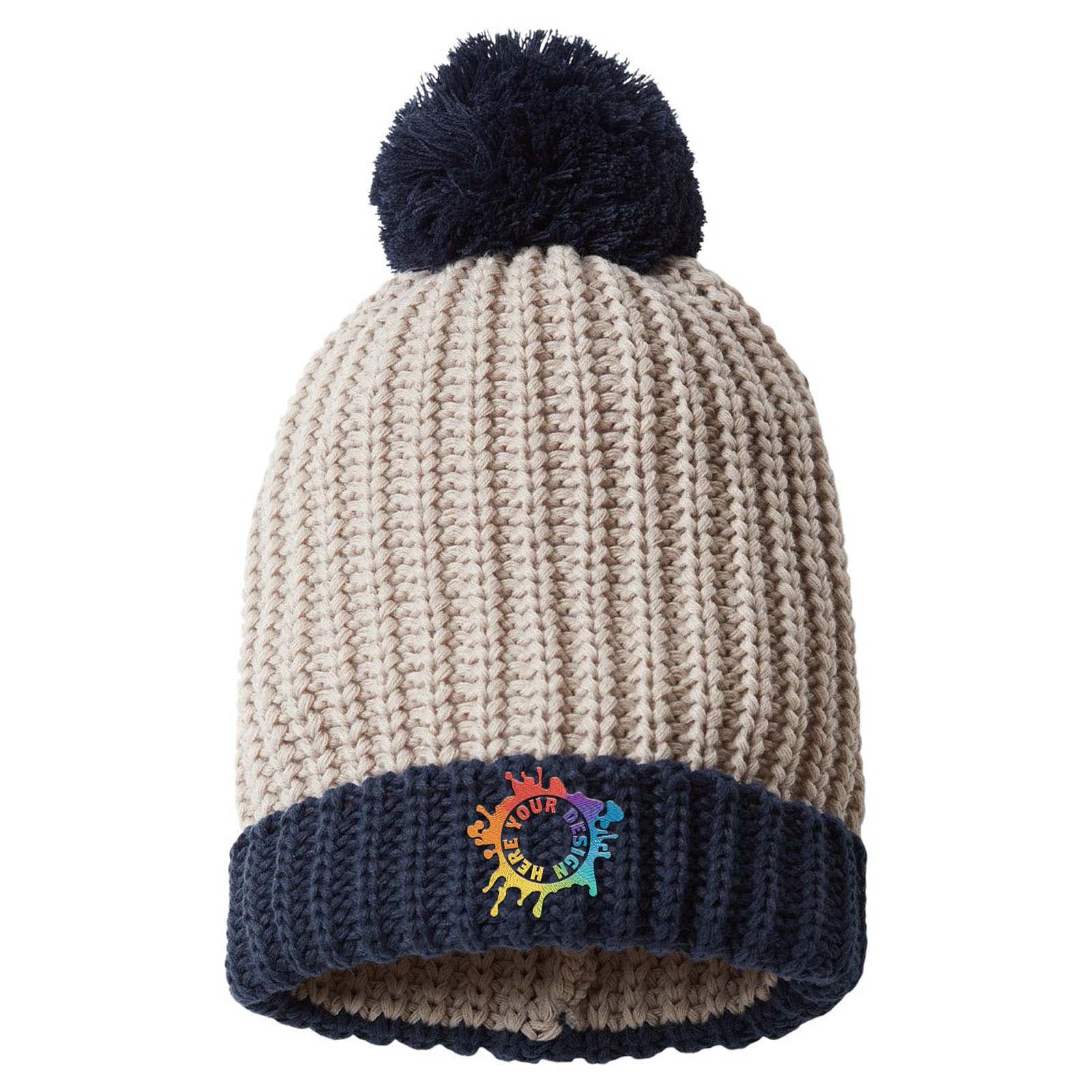 Embroidered Richardson Chunky Cable with Cuff & Pom Beanie - Mato & Hash