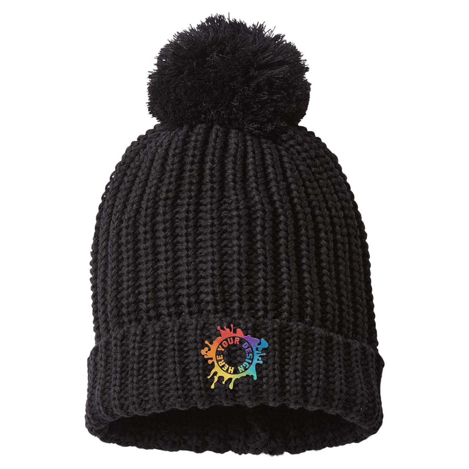 Embroidered Richardson Chunky Cable with Cuff & Pom Beanie - Mato & Hash