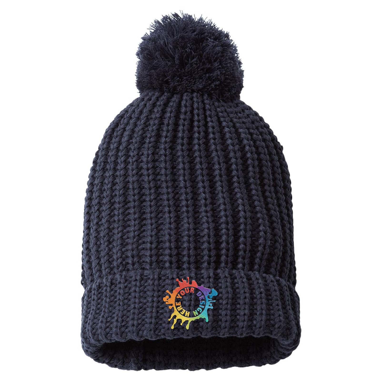 Embroidered Richardson Chunky Cable with Cuff & Pom Beanie - Mato & Hash