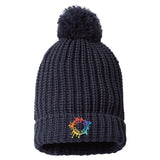Embroidered Richardson Chunky Cable with Cuff & Pom Beanie - Mato & Hash