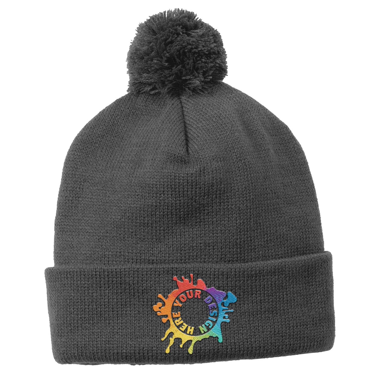 Embroidered Sport-Tek ® Solid Pom Pom Beanie - Mato & Hash