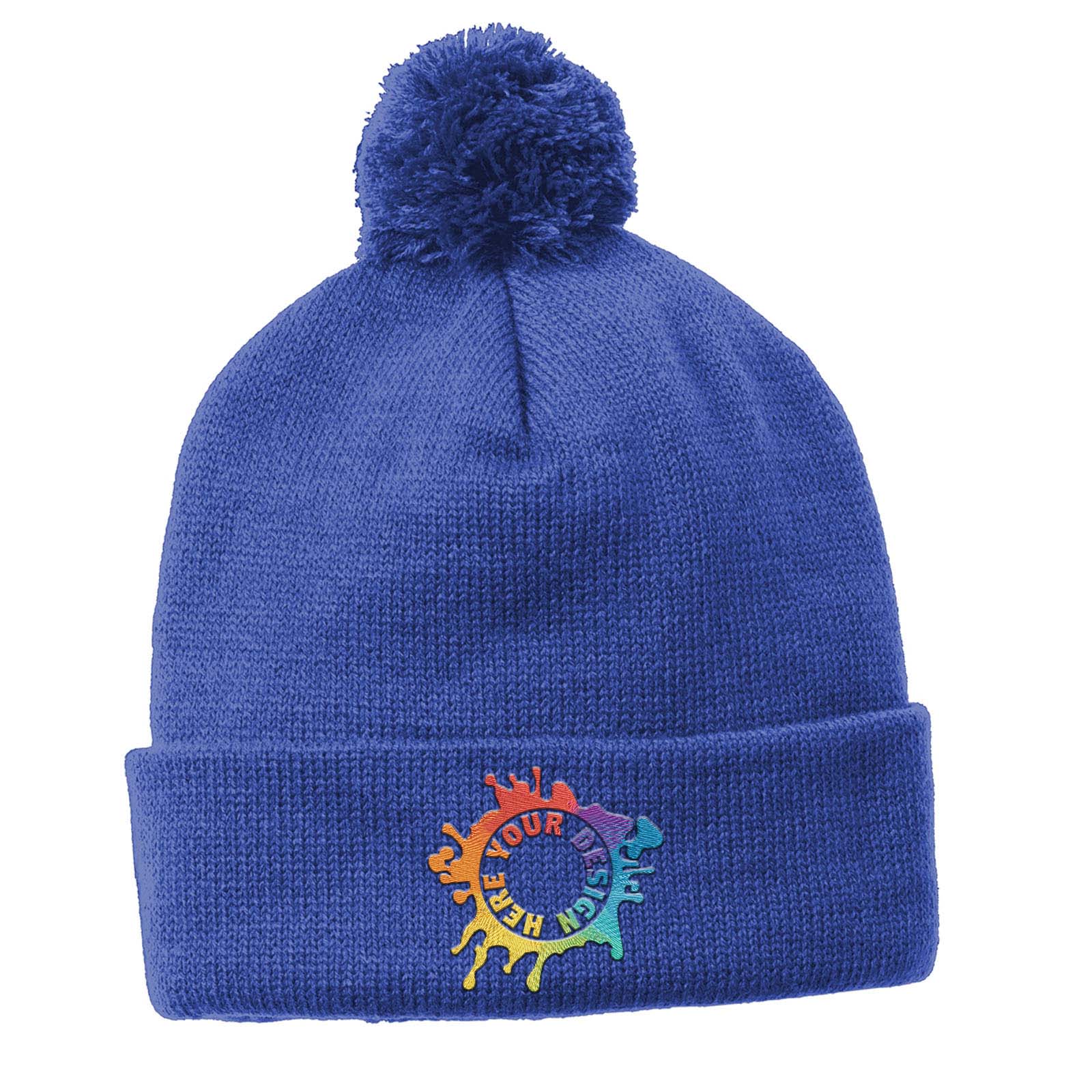 Embroidered Sport-Tek ® Solid Pom Pom Beanie - Mato & Hash