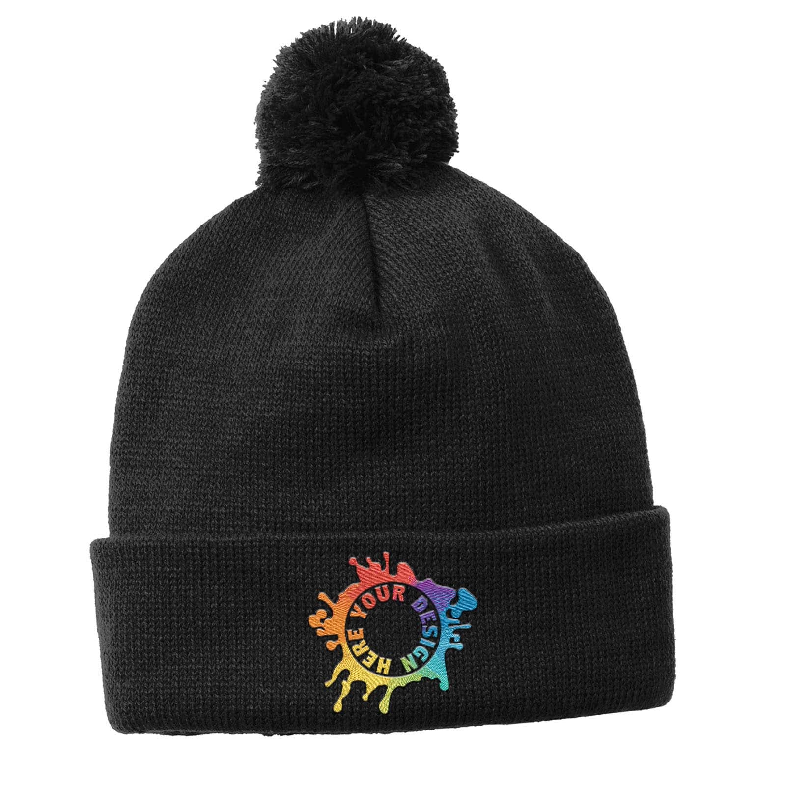 Embroidered Sport-Tek ® Solid Pom Pom Beanie - Mato & Hash