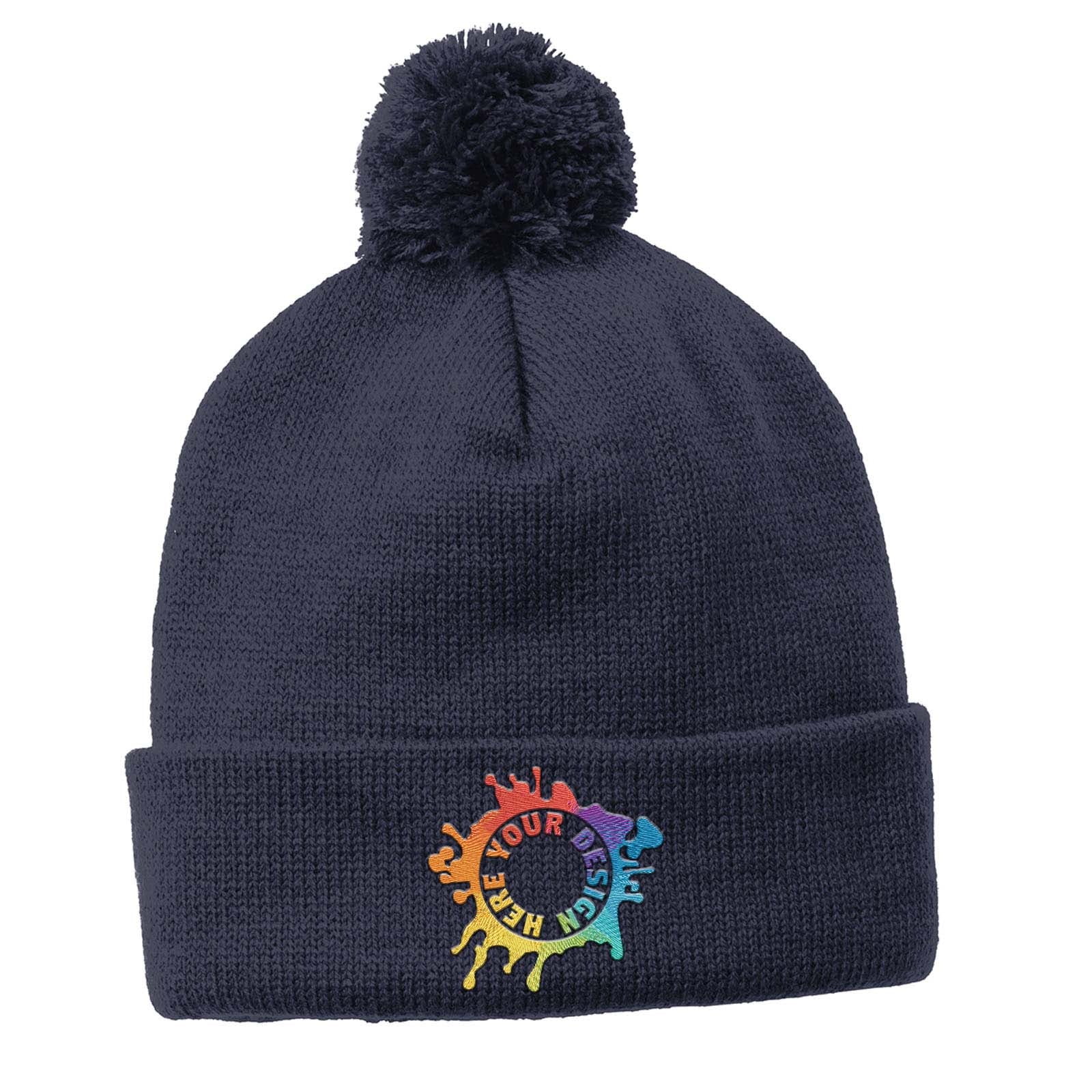 Embroidered Sport-Tek ® Solid Pom Pom Beanie - Mato & Hash