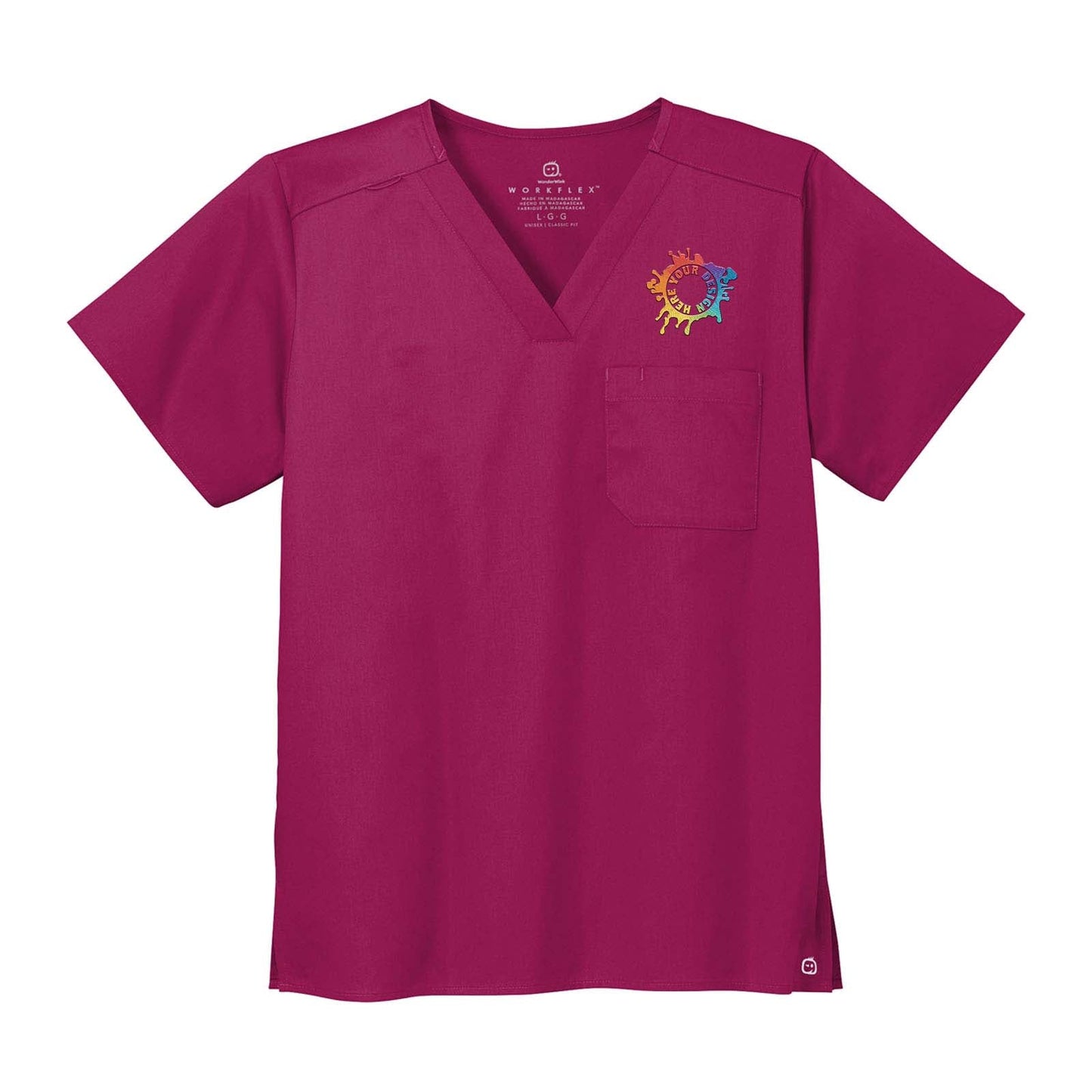 Embroidered WonderWink® Unisex WorkFlex™ Chest Pocket V-Neck Top - Mato & Hash