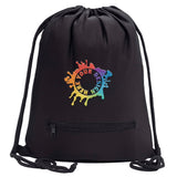 Embroidery Mélange Drawstring Gym Bag With Zipper Pocket