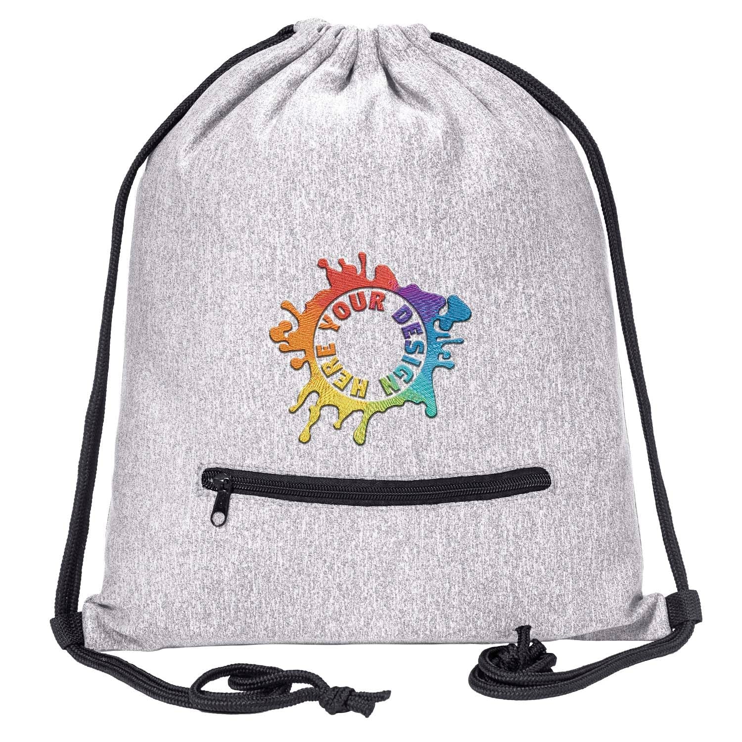 Embroidery Mélange Drawstring Gym Bag With Zipper Pocket - Mato & Hash