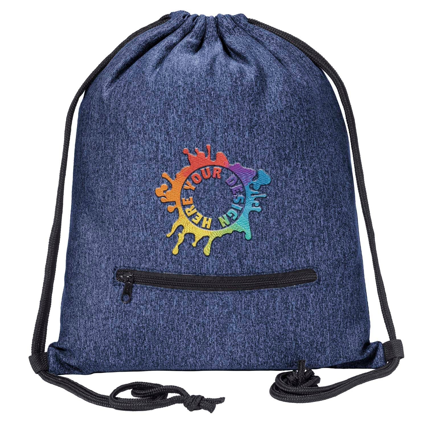 Embroidery Mélange Drawstring Gym Bag With Zipper Pocket - Mato & Hash