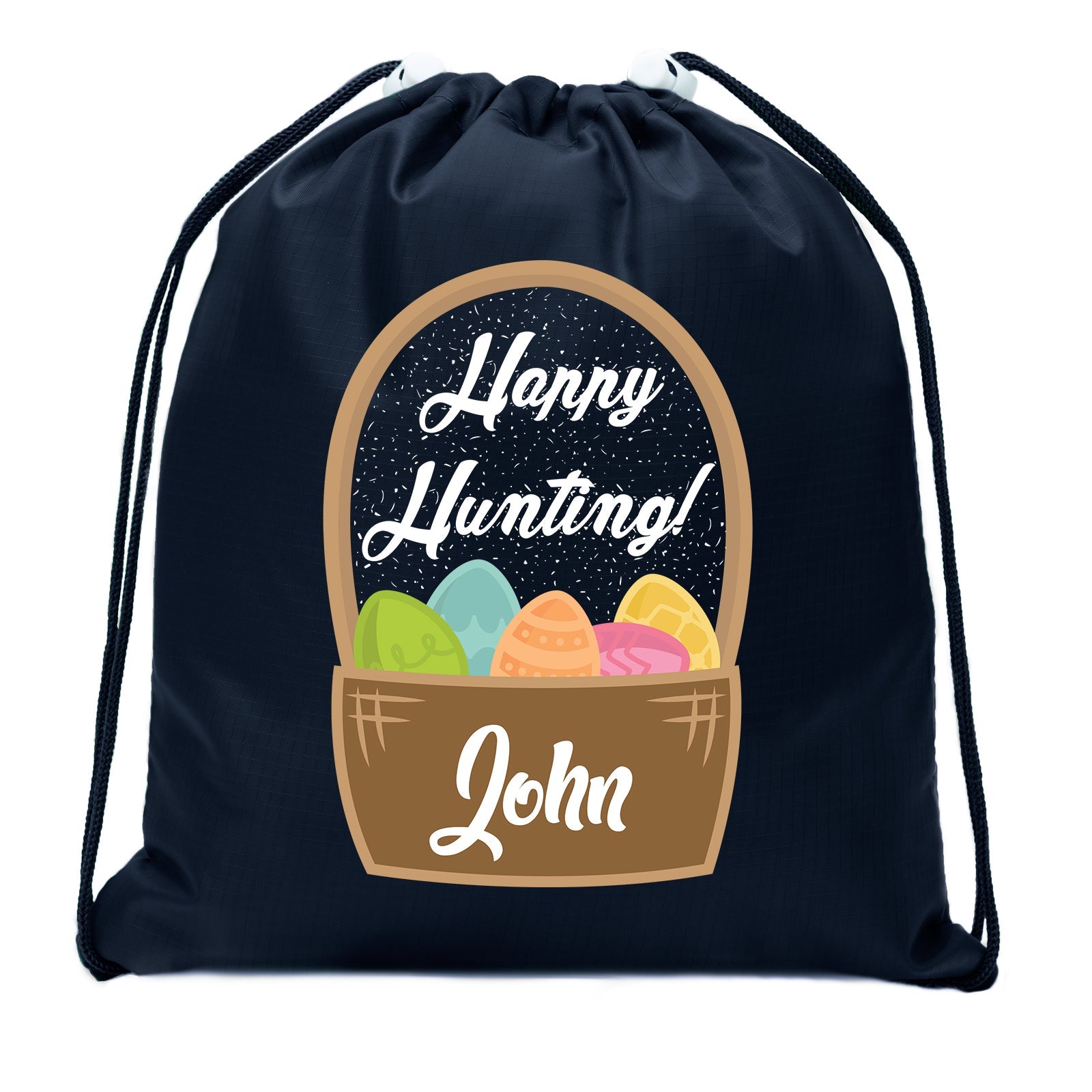 Happy Hunting Custom Name Easter Mini Polyester Drawstring Bag - Mato & Hash