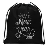 Happy New Year w/ Stars Custom Mini Polyester Drawstring Bag
