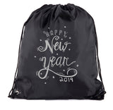 Happy New Year w/ Stars Custom Polyester Drawstring Bag
