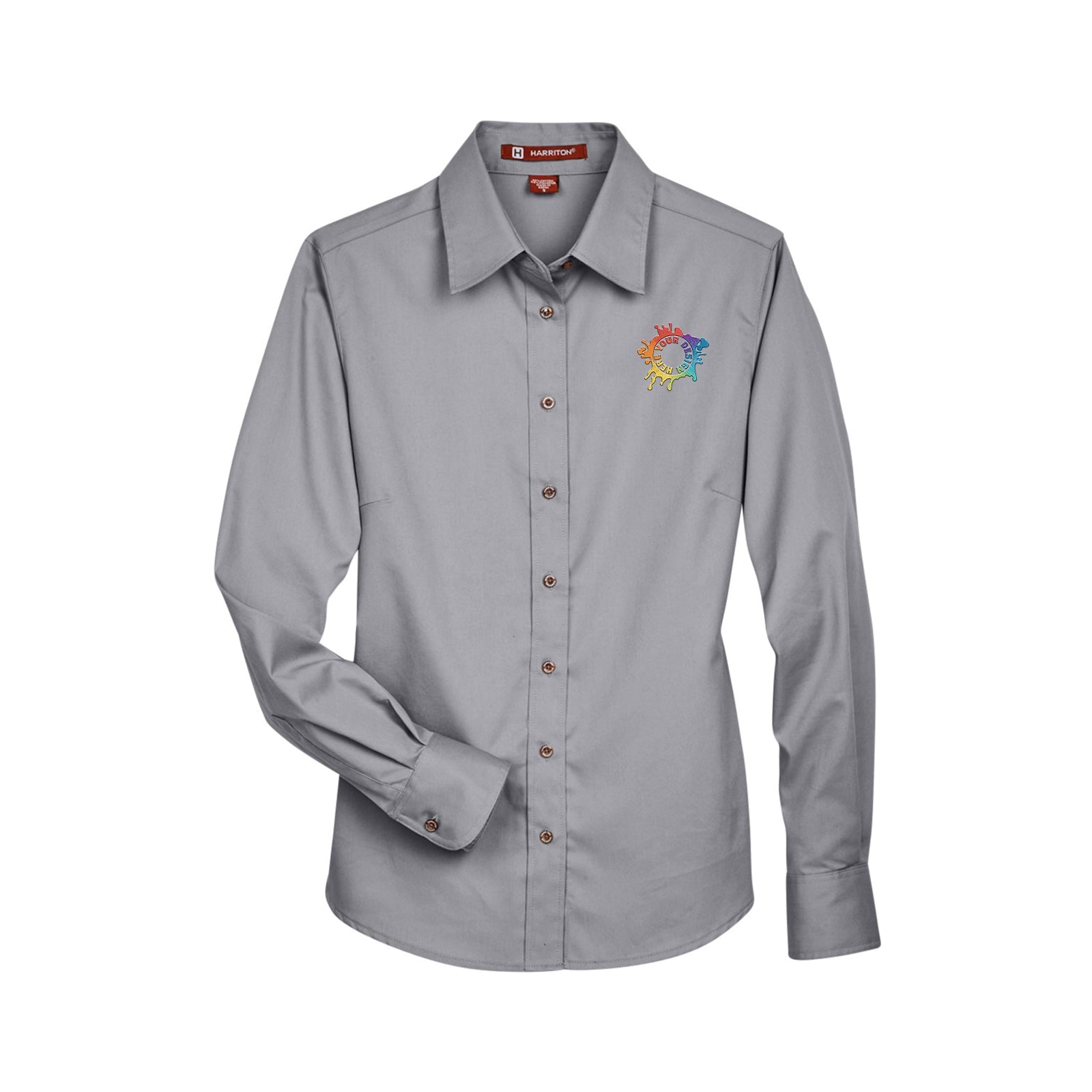 Harriton Ladies' Easy Blend™ Long-Sleeve Twill Shirt with Stain-Release Embroidery - Mato & Hash