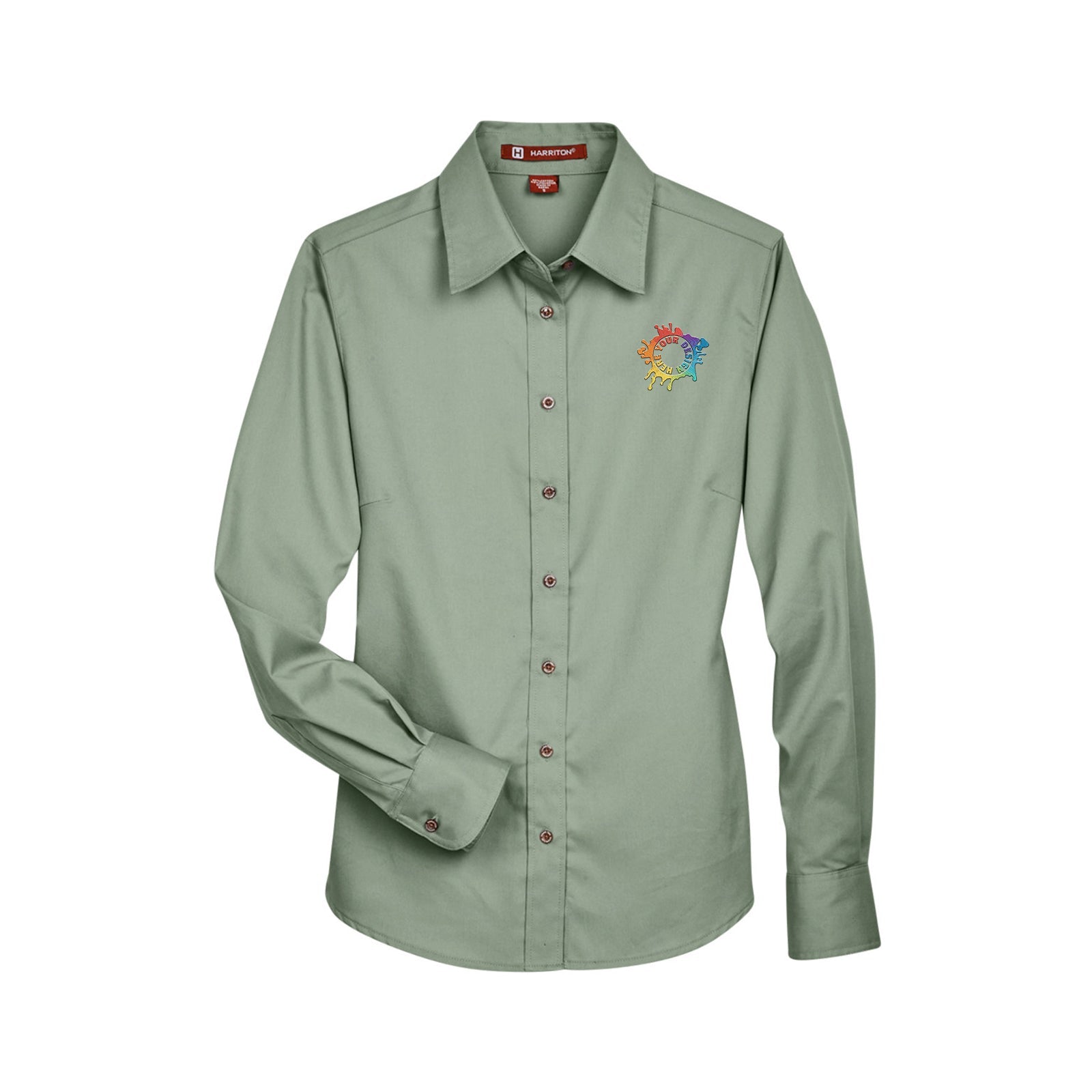 Harriton Ladies' Easy Blend™ Long-Sleeve Twill Shirt with Stain-Release Embroidery - Mato & Hash