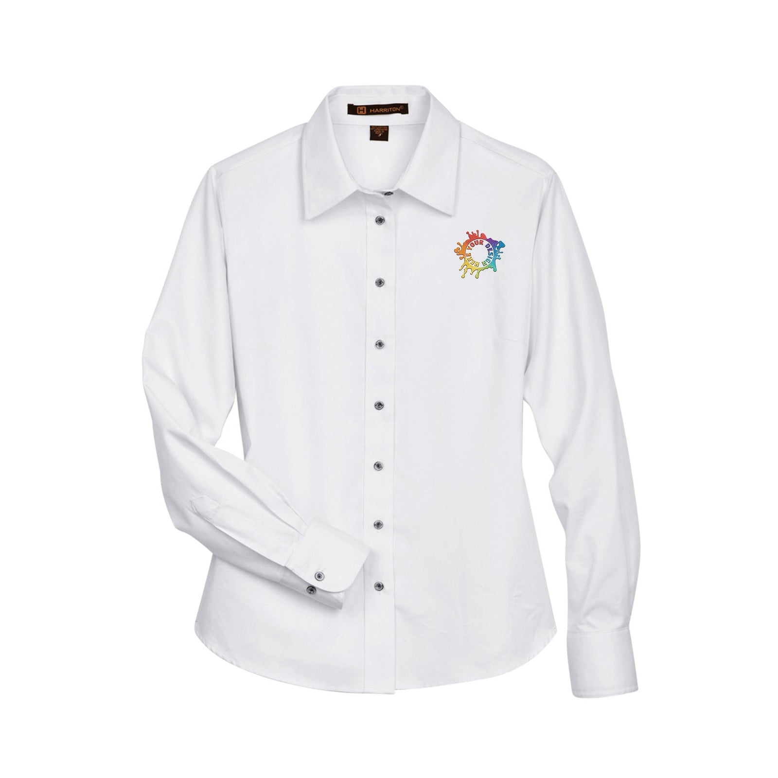 Harriton Ladies' Easy Blend™ Long-Sleeve Twill Shirt with Stain-Release Embroidery - Mato & Hash