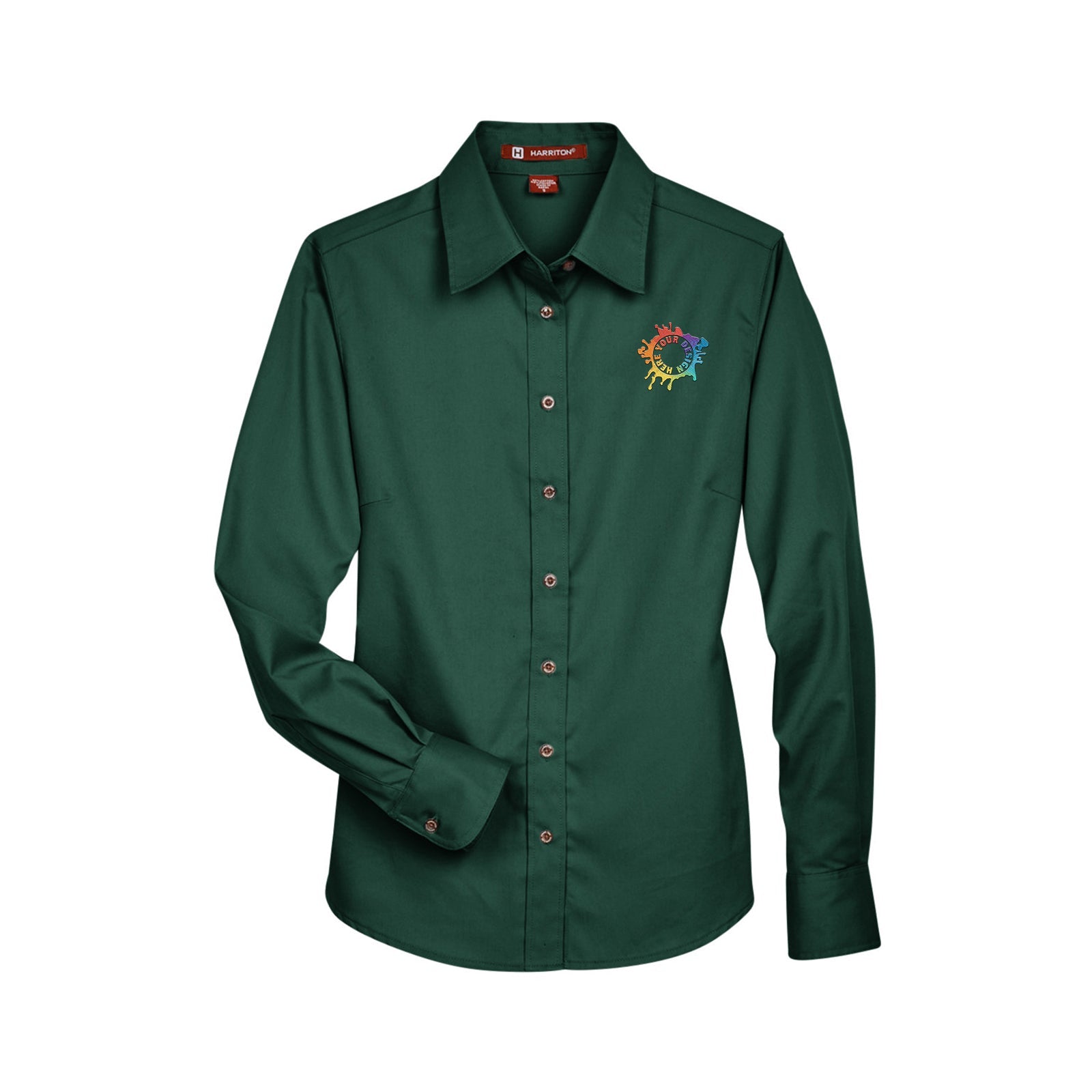 Harriton Ladies' Easy Blend™ Long-Sleeve Twill Shirt with Stain-Release Embroidery - Mato & Hash