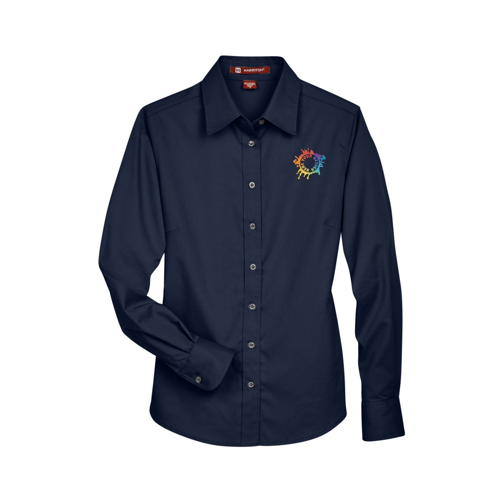 Harriton Ladies' Easy Blend™ Long-Sleeve Twill Shirt with Stain-Release Embroidery - Mato & Hash
