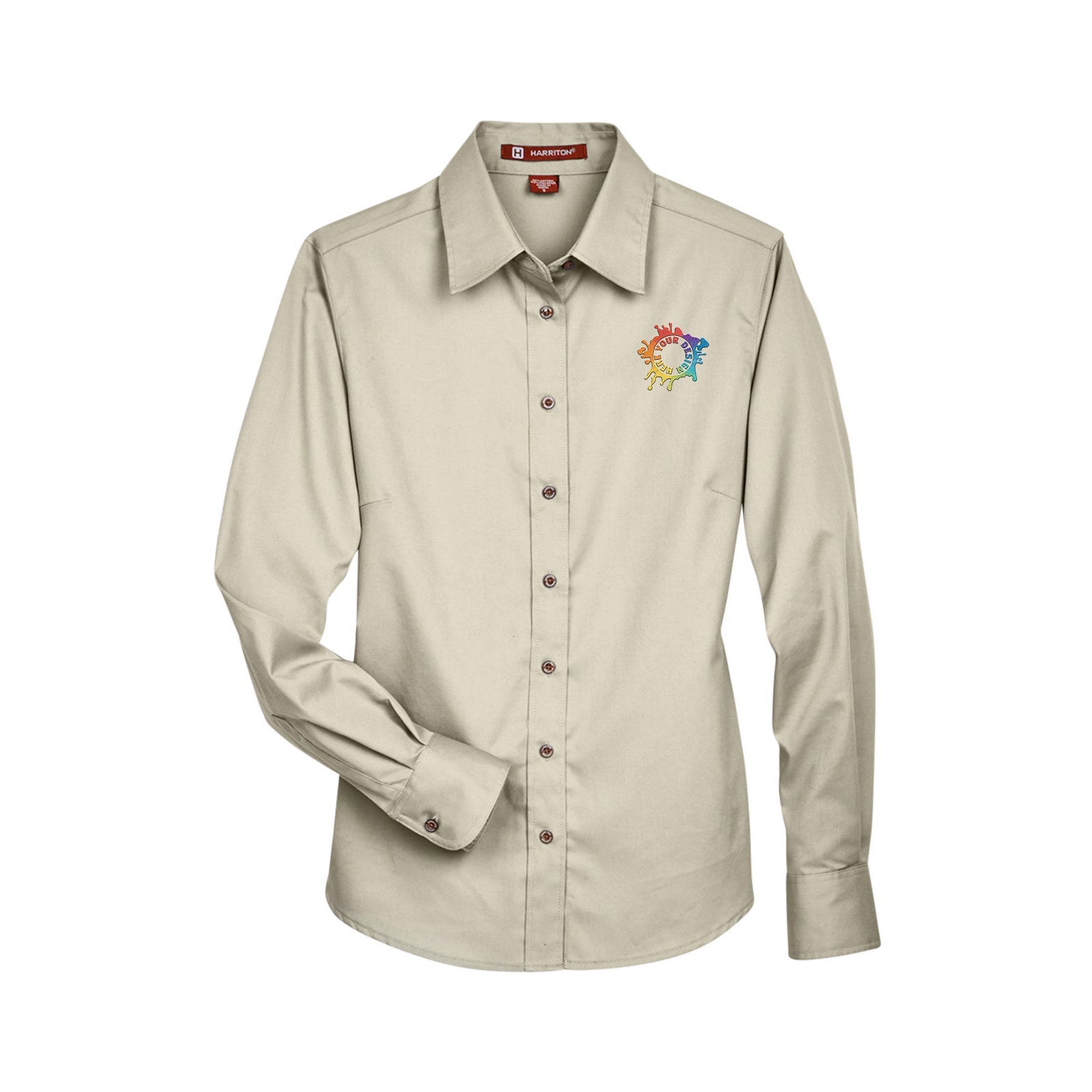 Harriton Ladies' Easy Blend™ Long-Sleeve Twill Shirt with Stain-Release Embroidery - Mato & Hash