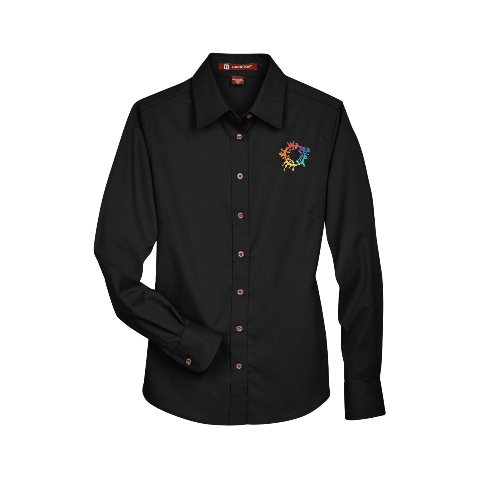 Harriton Ladies' Easy Blend™ Long-Sleeve Twill Shirt with Stain-Release Embroidery - Mato & Hash