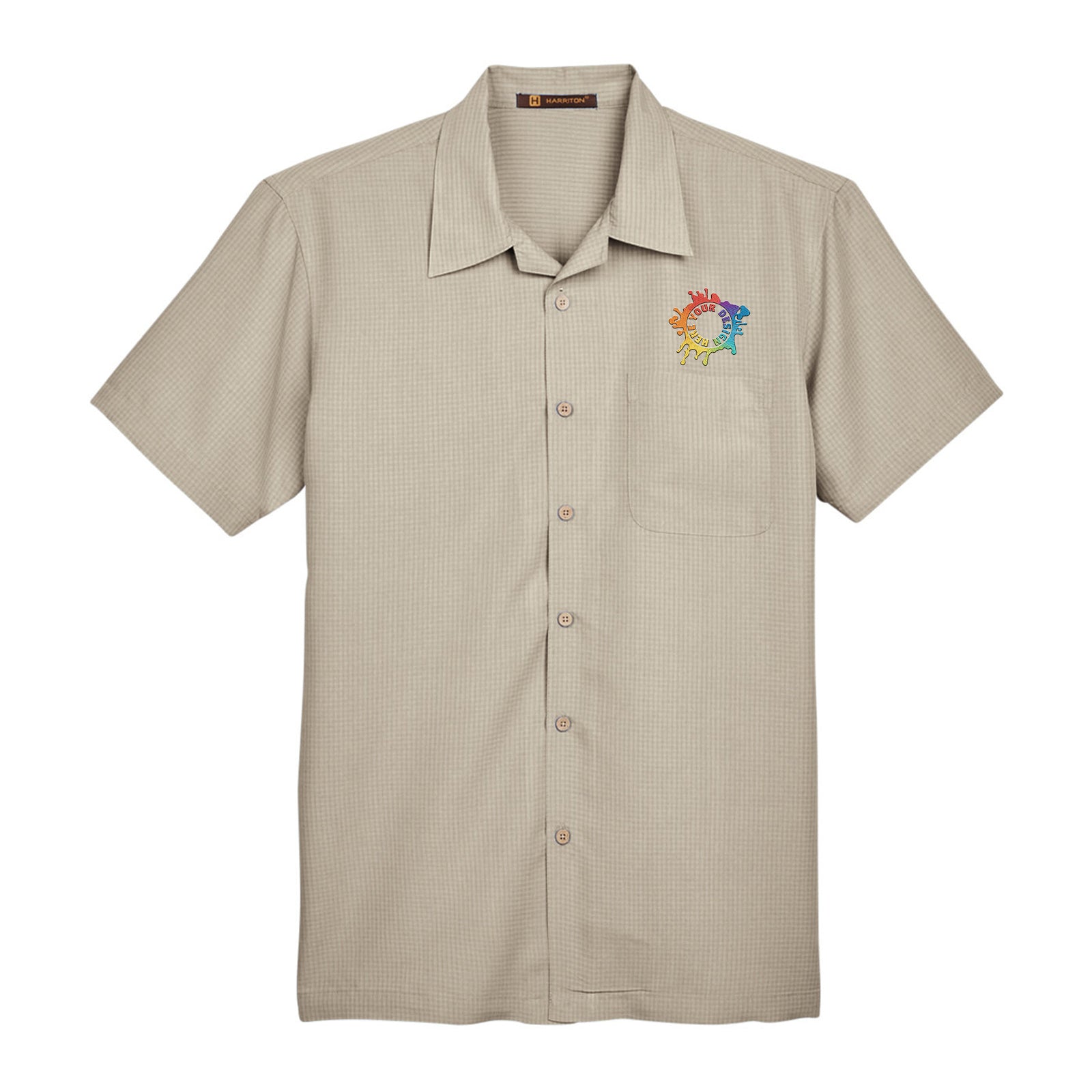Harriton Men's Barbados Textured Camp Shirt Embroidery - Mato & Hash