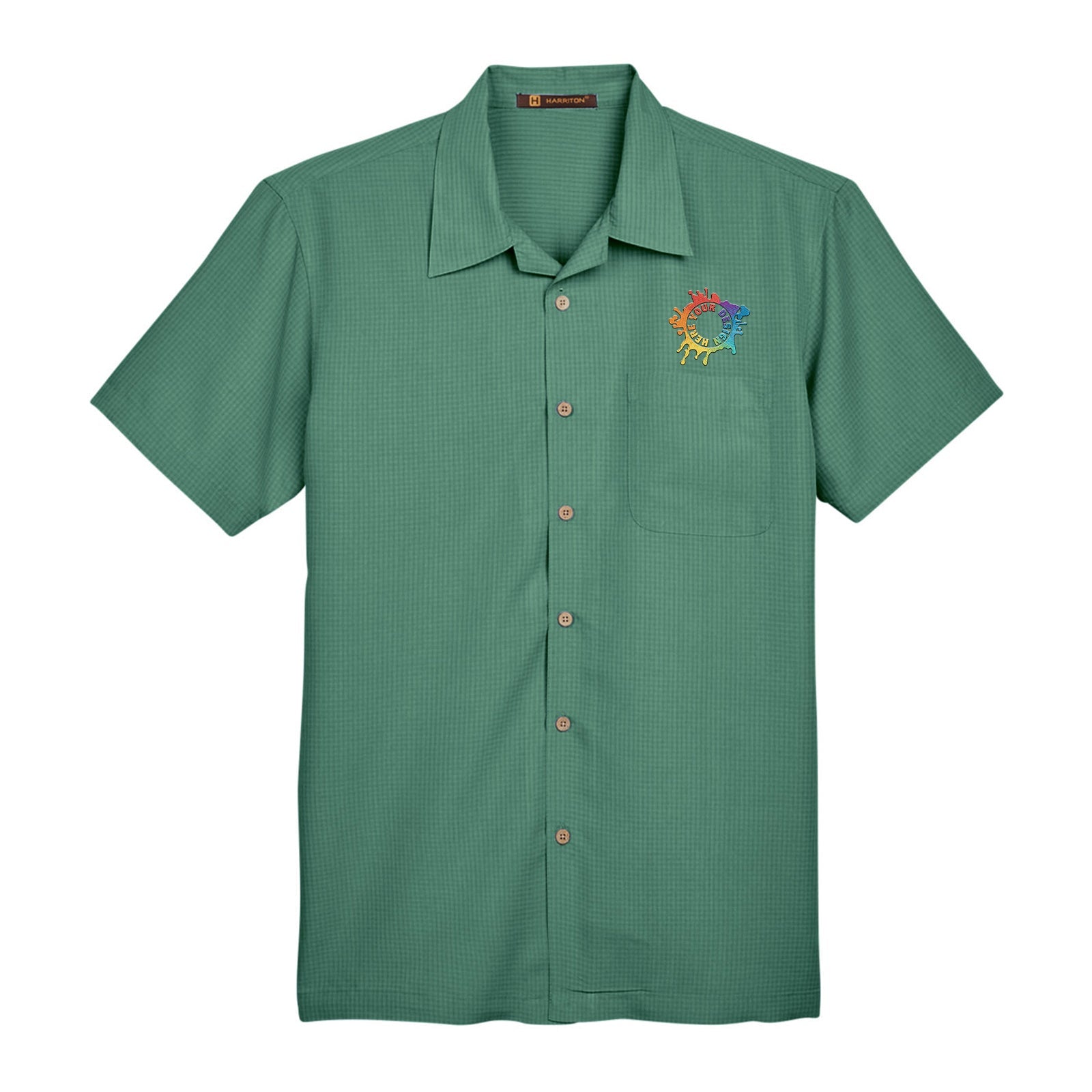 Harriton Men's Barbados Textured Camp Shirt Embroidery - Mato & Hash