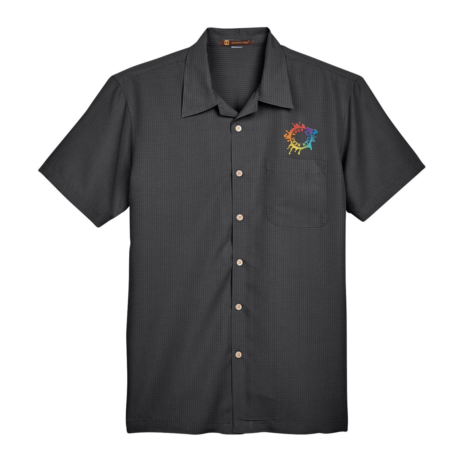 Harriton Men's Barbados Textured Camp Shirt Embroidery - Mato & Hash