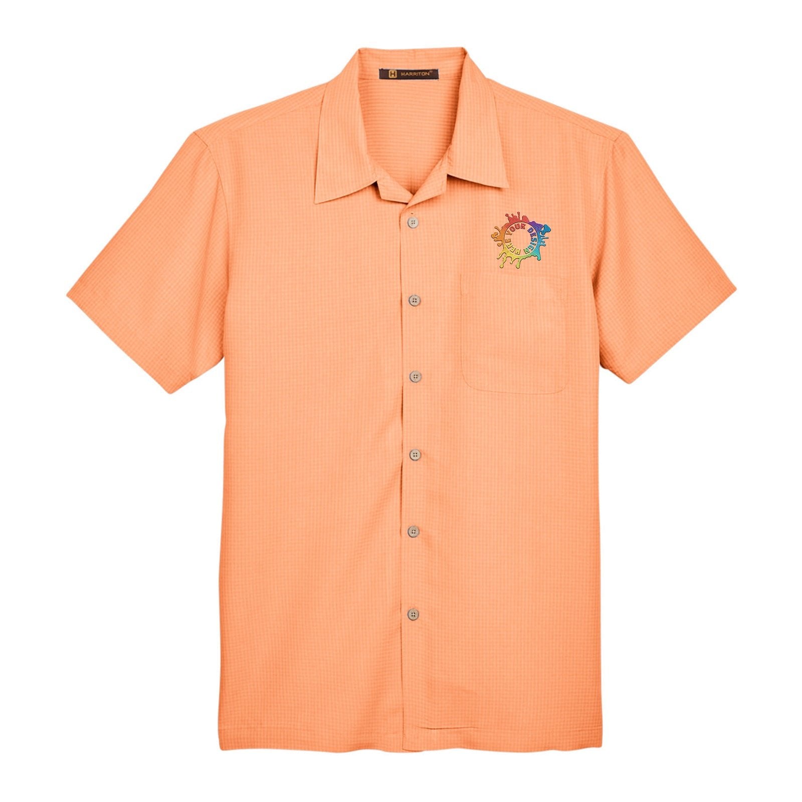 Harriton Men's Barbados Textured Camp Shirt Embroidery - Mato & Hash