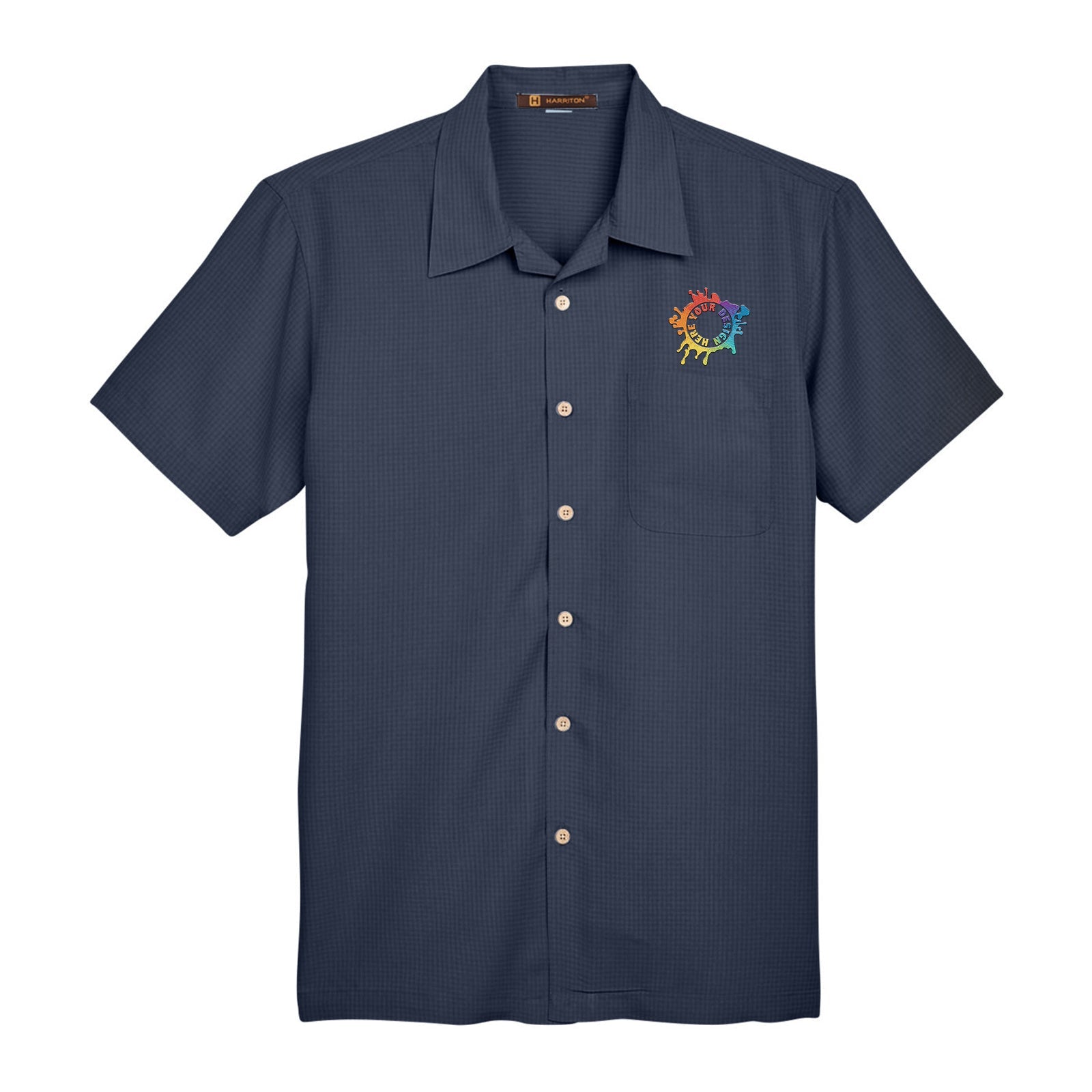 Harriton Men's Barbados Textured Camp Shirt Embroidery - Mato & Hash